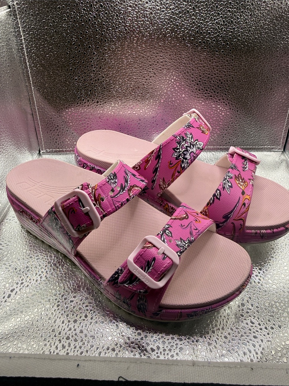 Dansko Pink Floral Double-Buckle Slide Sandals